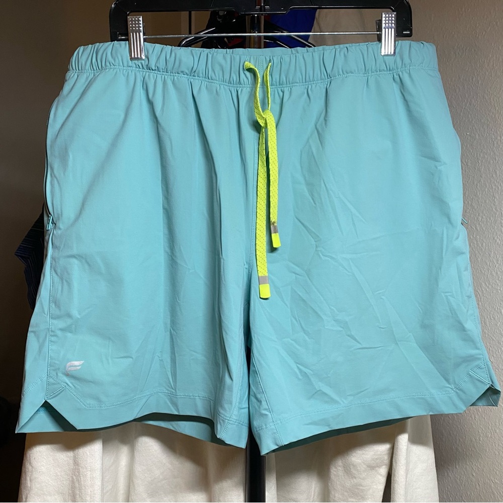 Fabletic Takeover Shorts - 7 inch Inseam, Aqua with neon green, size Extra Large